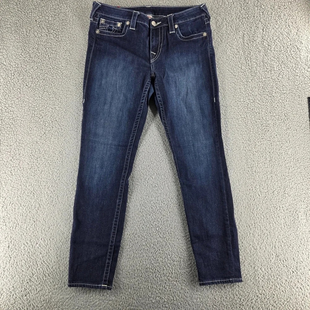 True Religion Super Skinny Ankle Jeans Womens 30 Blue Dark Wash Contrast Stitch